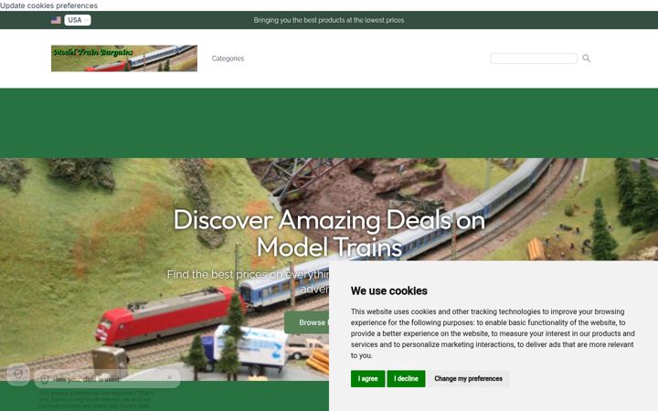 Screenshot of modeltrainbargains.com