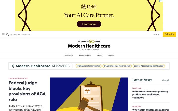 Skjámynd af modernhealthcare.com
