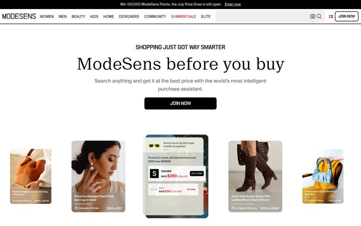 Screenshot van modesens.com