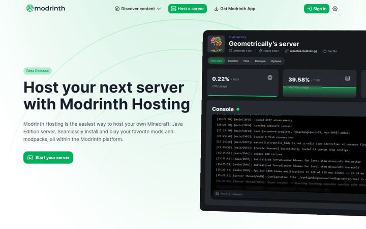 Screenshot of modrinth.gg