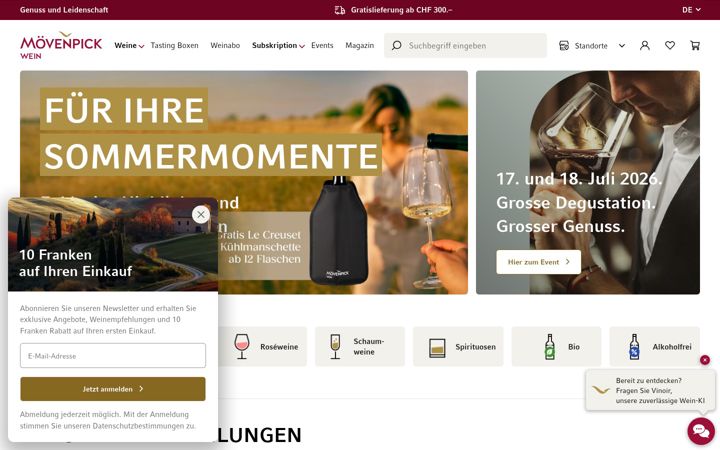 Ekraanipilt saidist moevenpick-wein.com