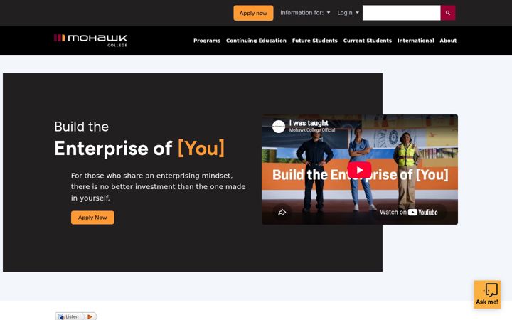 Screenshot of mohawkcollege.ca