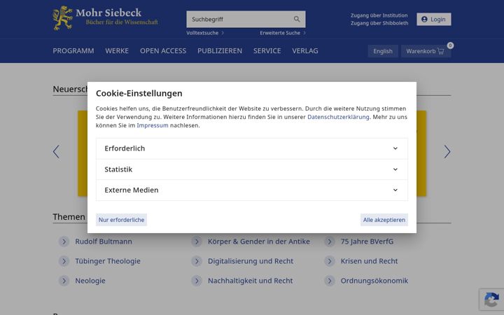 Screenshot of mohrsiebeck.com