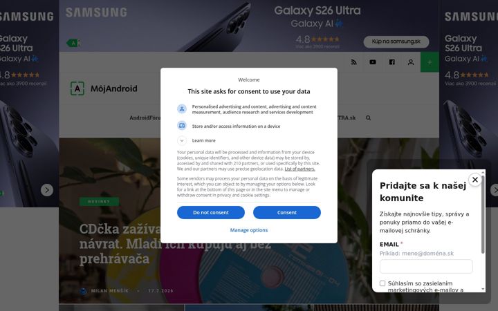 Screenshot stránky mojandroid.sk