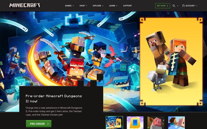 Screenshot di mojang.com
