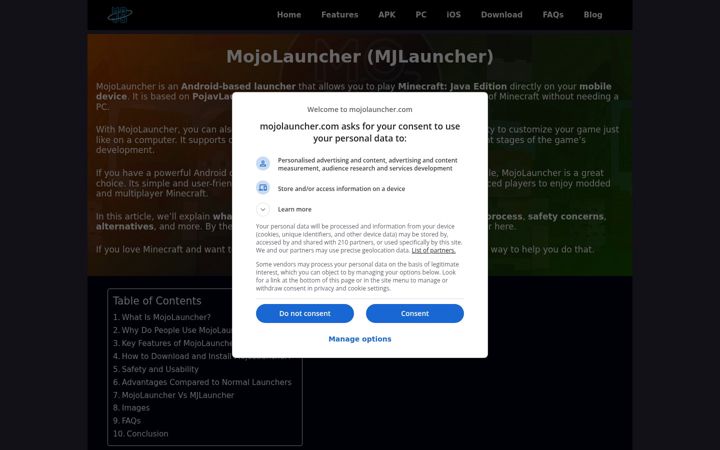 Screenshot of mojolauncher.com