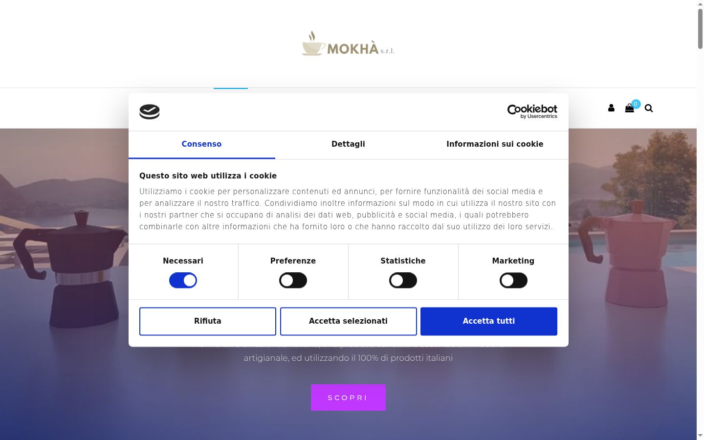 Screenshot del banner di consenso mostrato prima di qualsiasi interazione