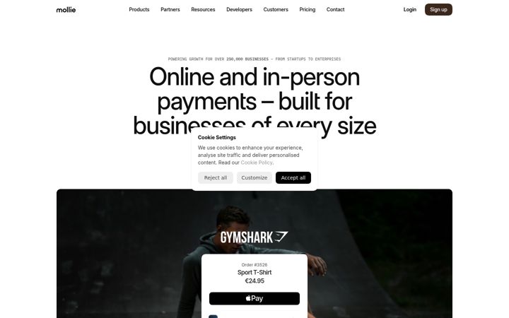 Screenshot di mollie.com