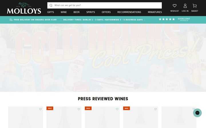 Screenshot van molloys.ie