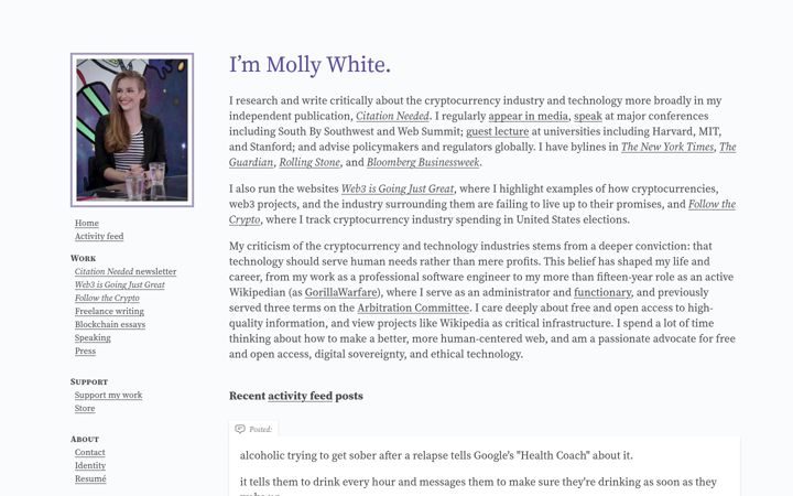 Screenshot of mollywhite.net