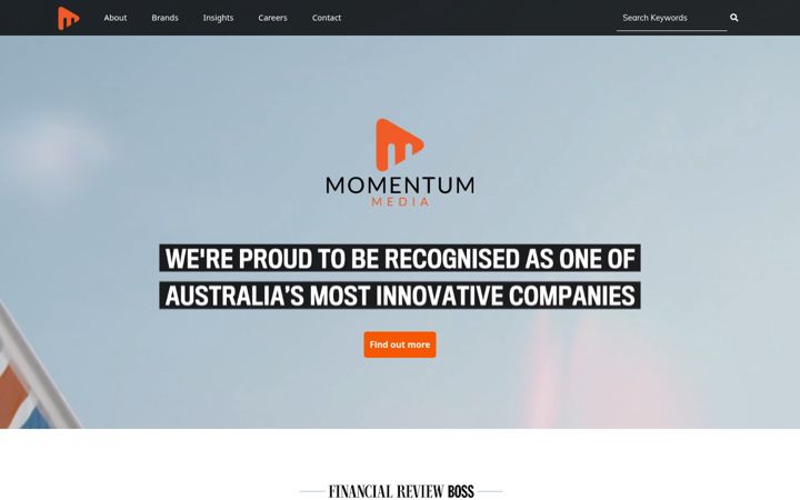 Captură de ecran a momentummedia.com.au