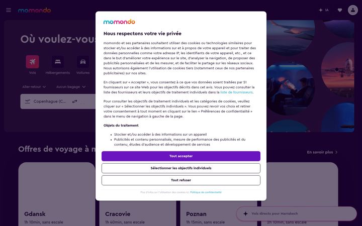 Screenshot of momondo.fr