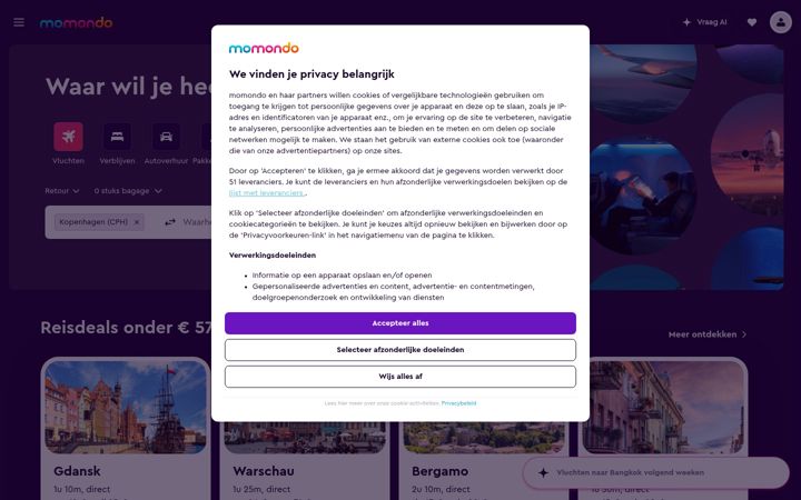 Screenshot of momondo.nl