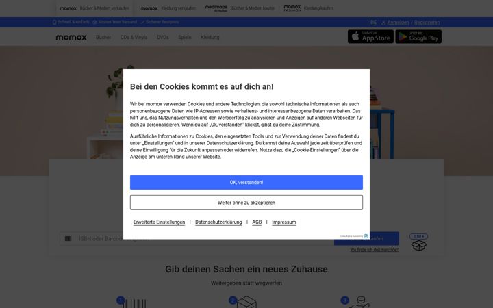 Screenshot of momox.de