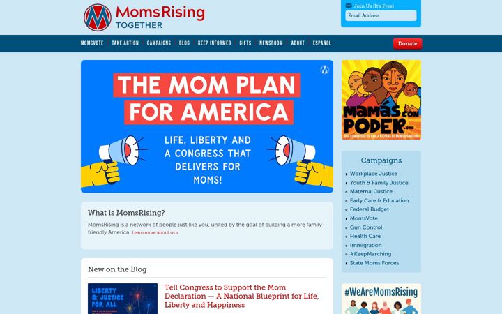 Snímek obrazovky momsrising.org