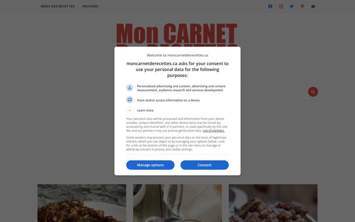 Skärmbild av moncarnetderecettes.ca