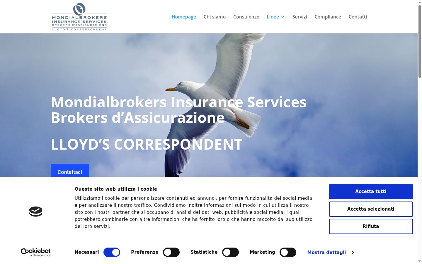 Screenshot del banner di consenso mostrato prima di qualsiasi interazione