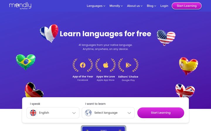 Screenshot of mondlylanguages.com