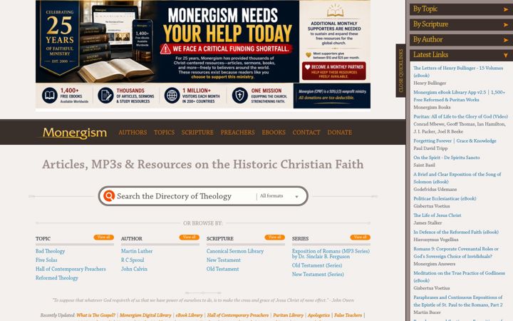 Screenshot of monergism.com