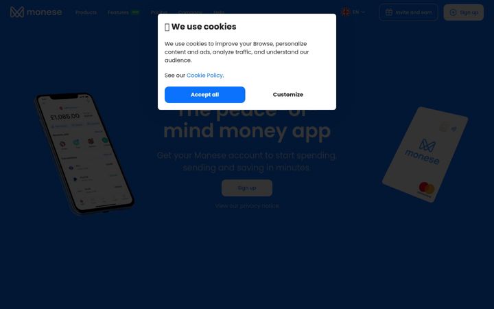 Screenshot of monese.com