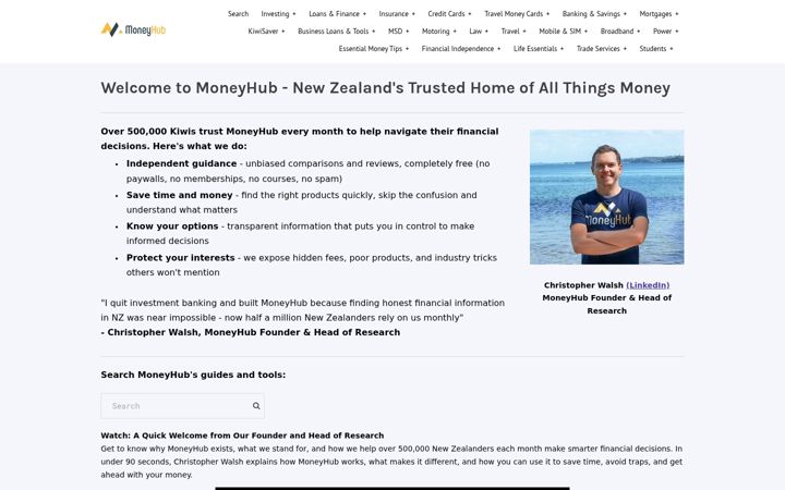 Screenshot of moneyhub.co.nz