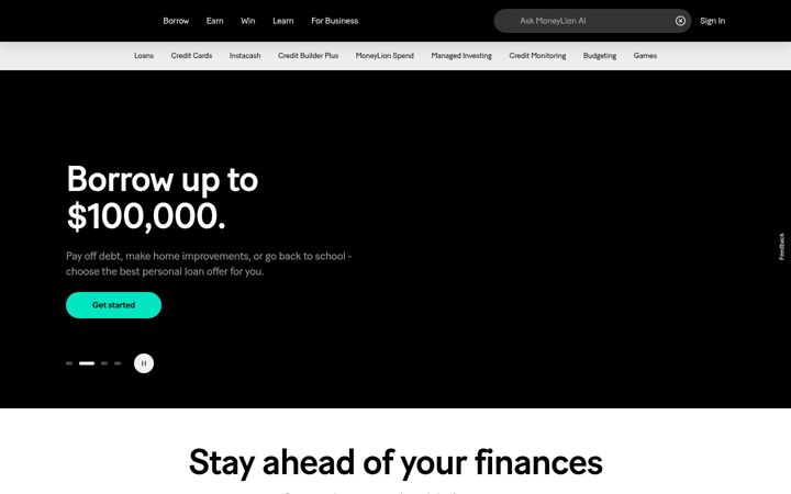 Ekrānuzņēmums no moneylion.com