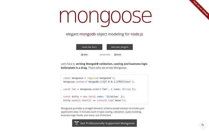 Screenshot of mongoosejs.com