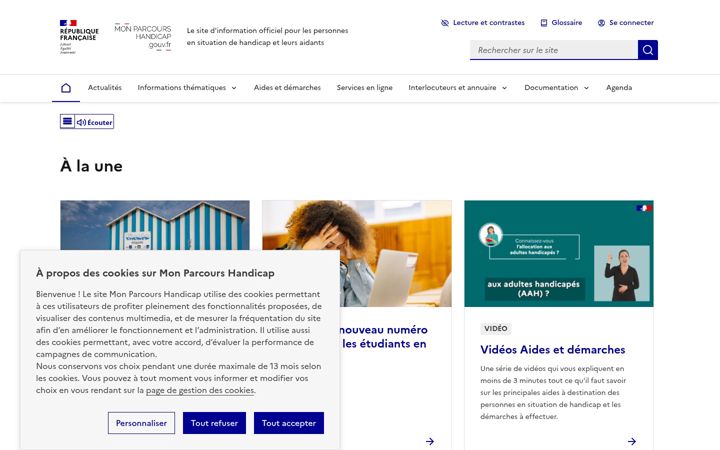 Captură de ecran a monparcourshandicap.gouv.fr