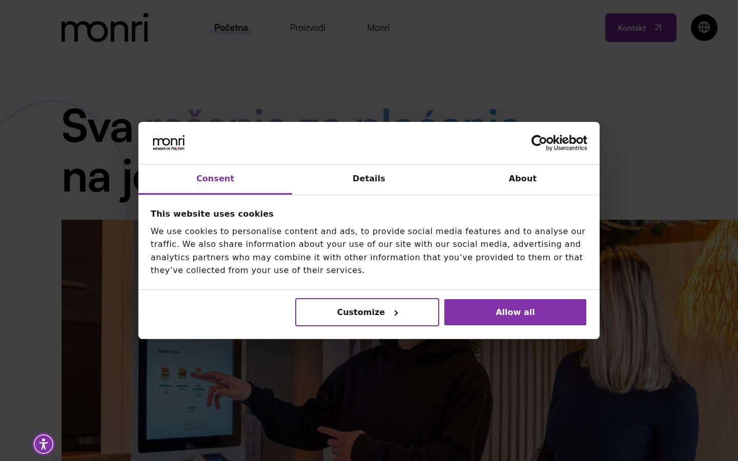 Screenshot del banner di consenso mostrato prima di qualsiasi interazione