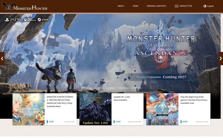 Captura de ecrã de monsterhunter.com