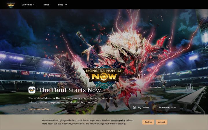 Screenshot of monsterhunternow.com