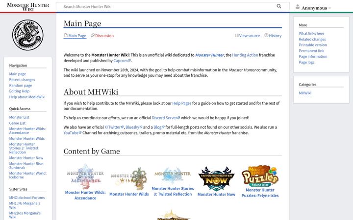 Screenshot of monsterhunterwiki.org