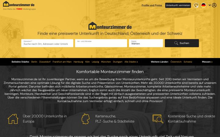 Screenshot of monteurzimmer.de