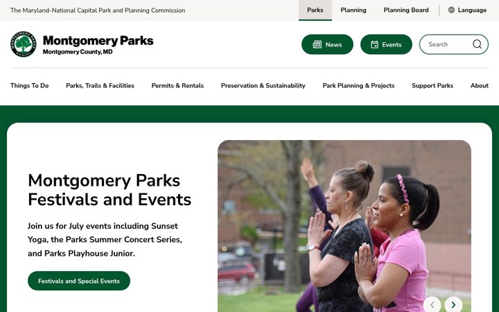 Screenshot of montgomeryparks.org