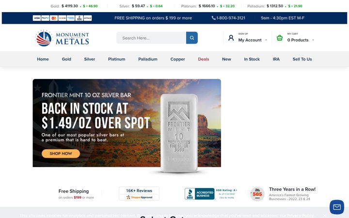 Screenshot of monumentmetals.com