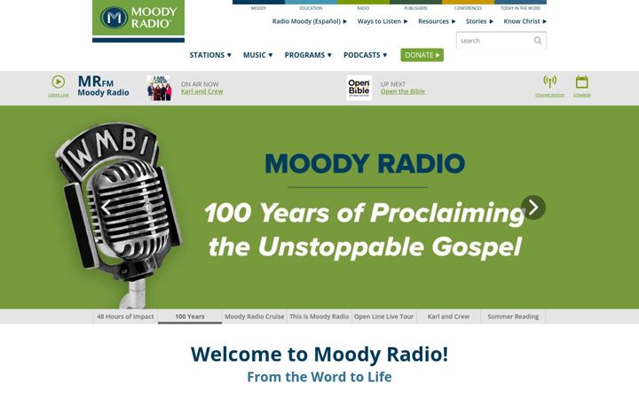 Screenshot of moodyradio.org