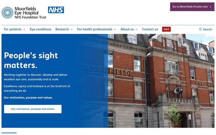 Screenshot of moorfields.nhs.uk