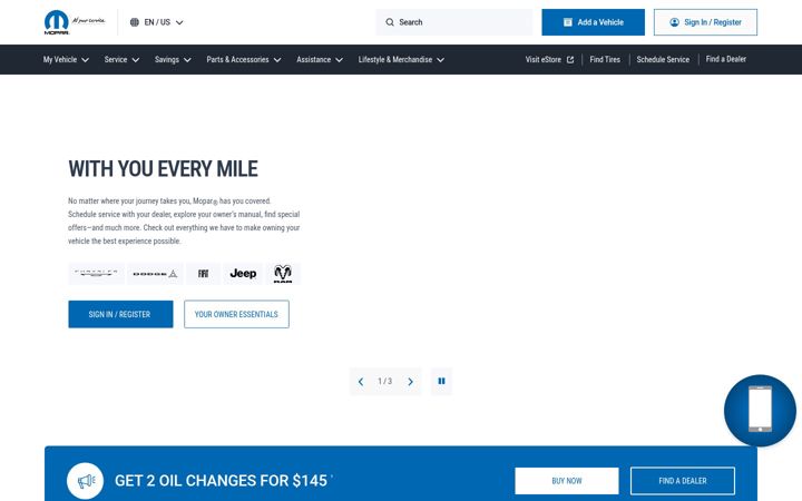 Snimka zaslona za mopar.com