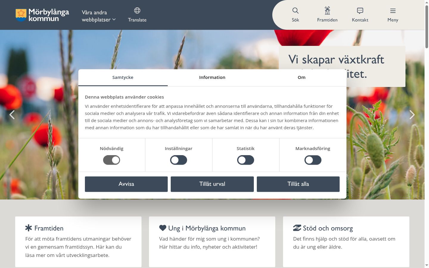 Skærmbillede af samtykkebanneret, som det blev vist før nogen interaktion