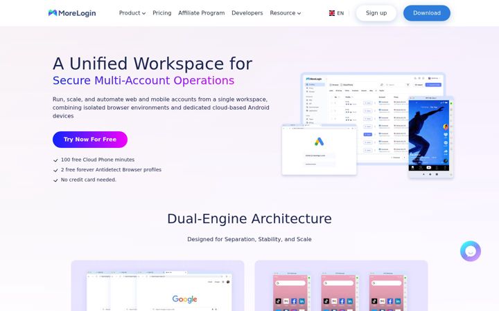 Screenshot ta' morelogin.com