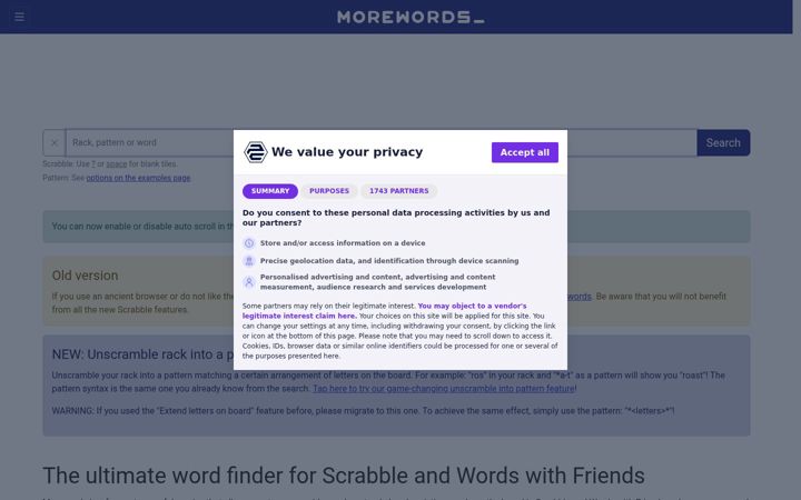 Skärmbild av morewords.com