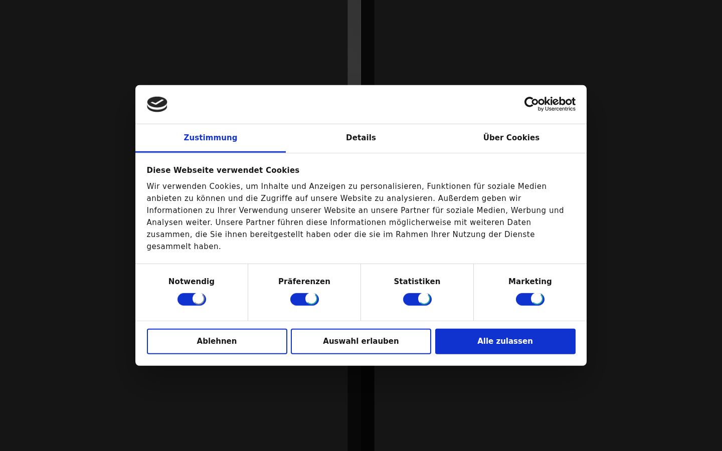 Screenshot del banner di consenso mostrato prima di qualsiasi interazione