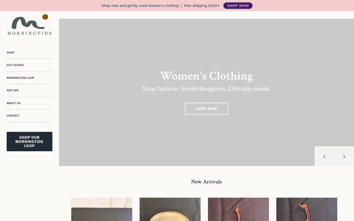 Snímek obrazovky morningtideshop.com