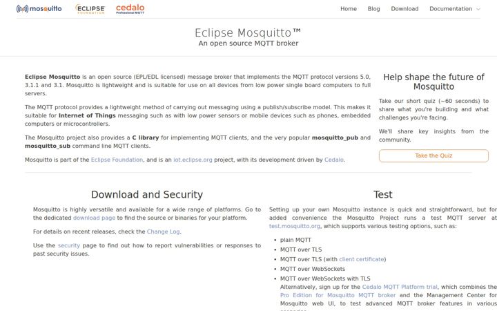 Screenshot of mosquitto.org