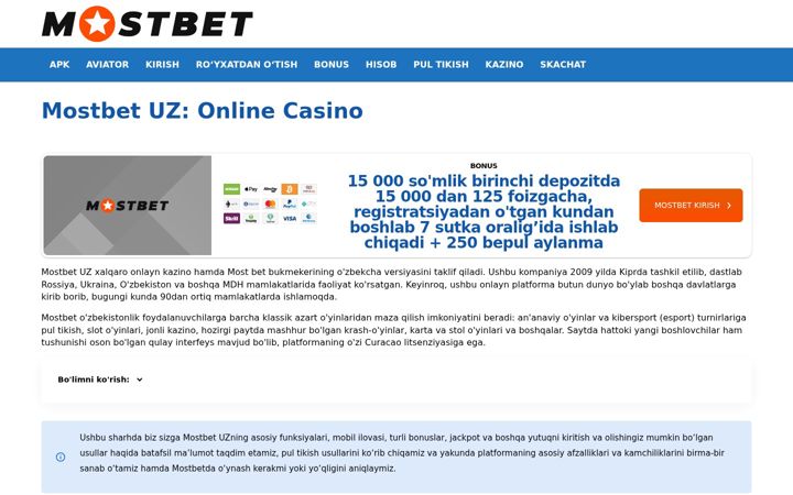 Screenshot of mostbet-ozbekistonda.com