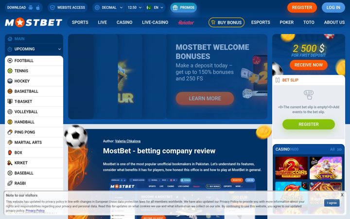Screenshot of mostbett.pk