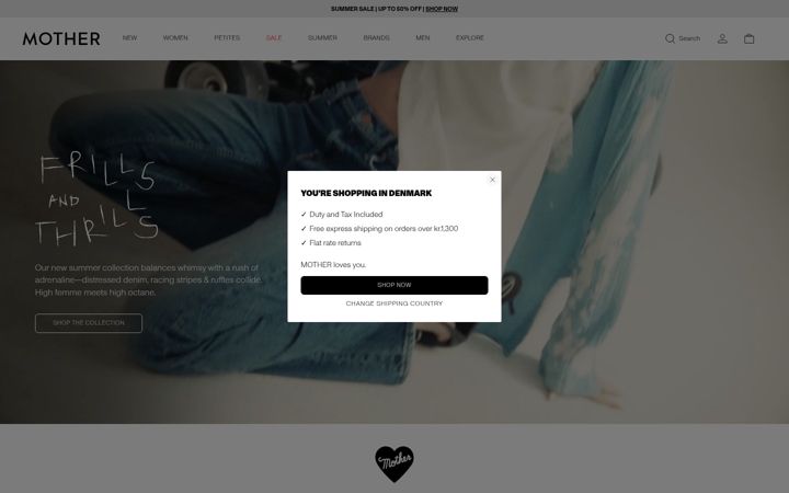 Screenshot of motherdenim.com