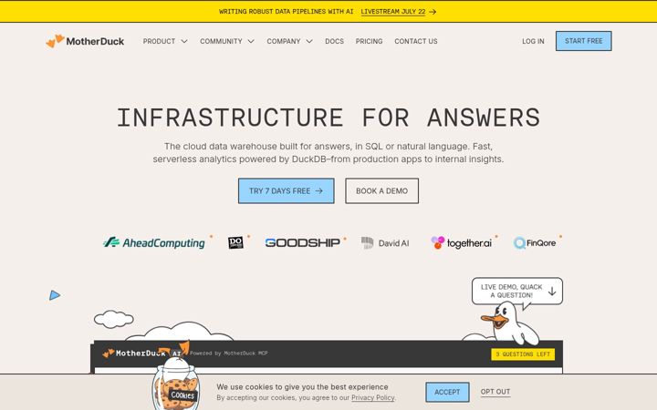 Screenshot von motherduck.com