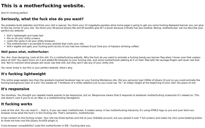Screenshot of motherfuckingwebsite.com