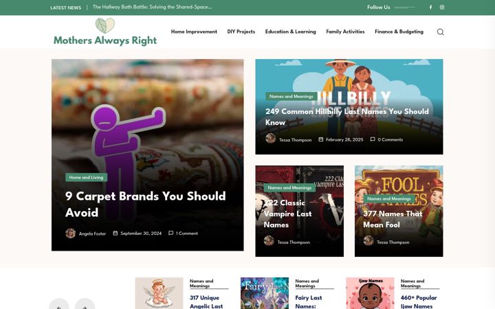 Kuvakaappaus sivustosta mothersalwaysright.com